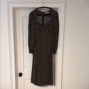 Reformation Black Floral Long Sleeve Midi Dress